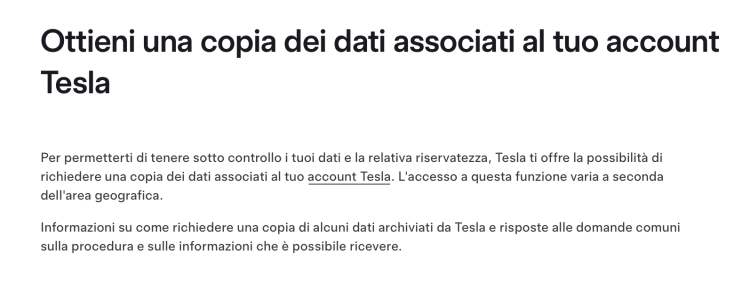 Dati associati all’account Tesla, come richiederli 1